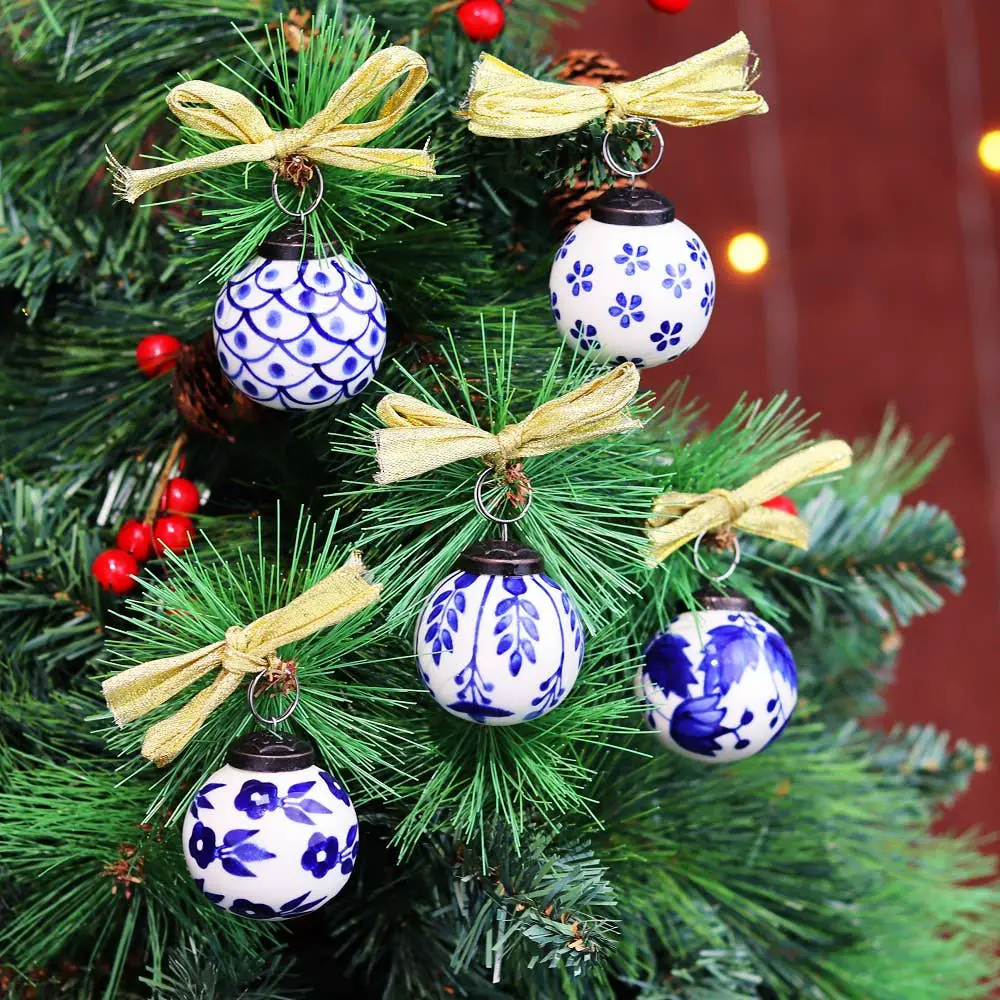 Wholesale 60 Blue White Christmas Ceramic Ball Ornaments Holiday Decor for  your store - Faire