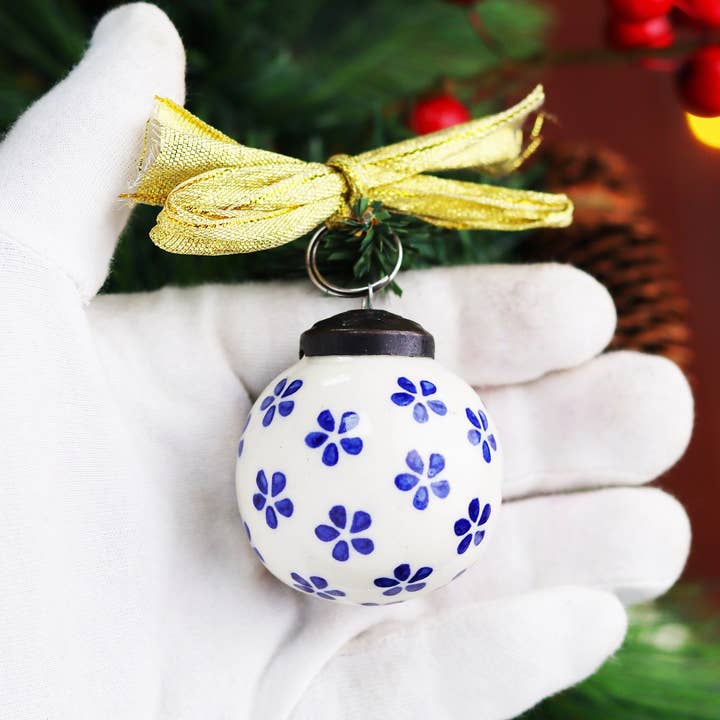 Wholesale 60 Blue White Christmas Ceramic Ball Ornaments Holiday Decor for  your store - Faire