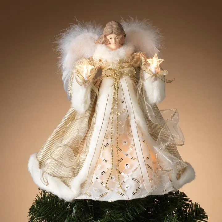 Wholesale Christmas Electric Lighted White Polyester Angel Tree Topper 14'H  for your store - Faire