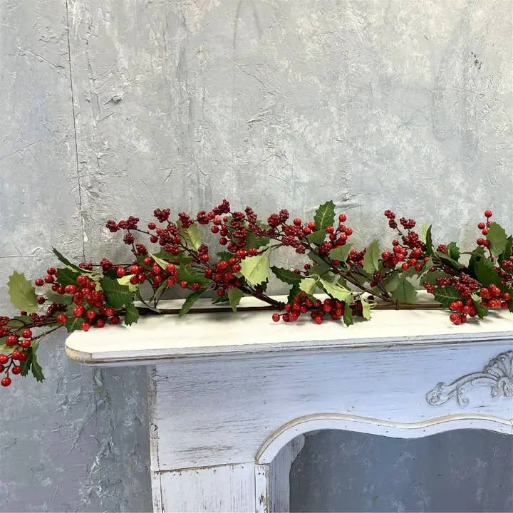 Wholesale Christmas Traditions Holly Berry Garland w/ gold Veins 72' for  your store - Faire