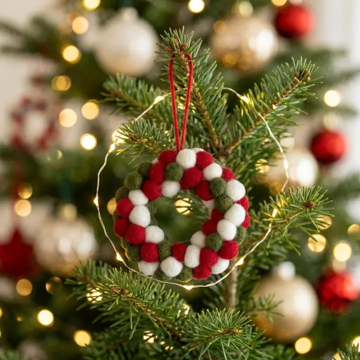 Wholesale Handmade Wool Felt Ball Wreath Ornament for your store - Faire
