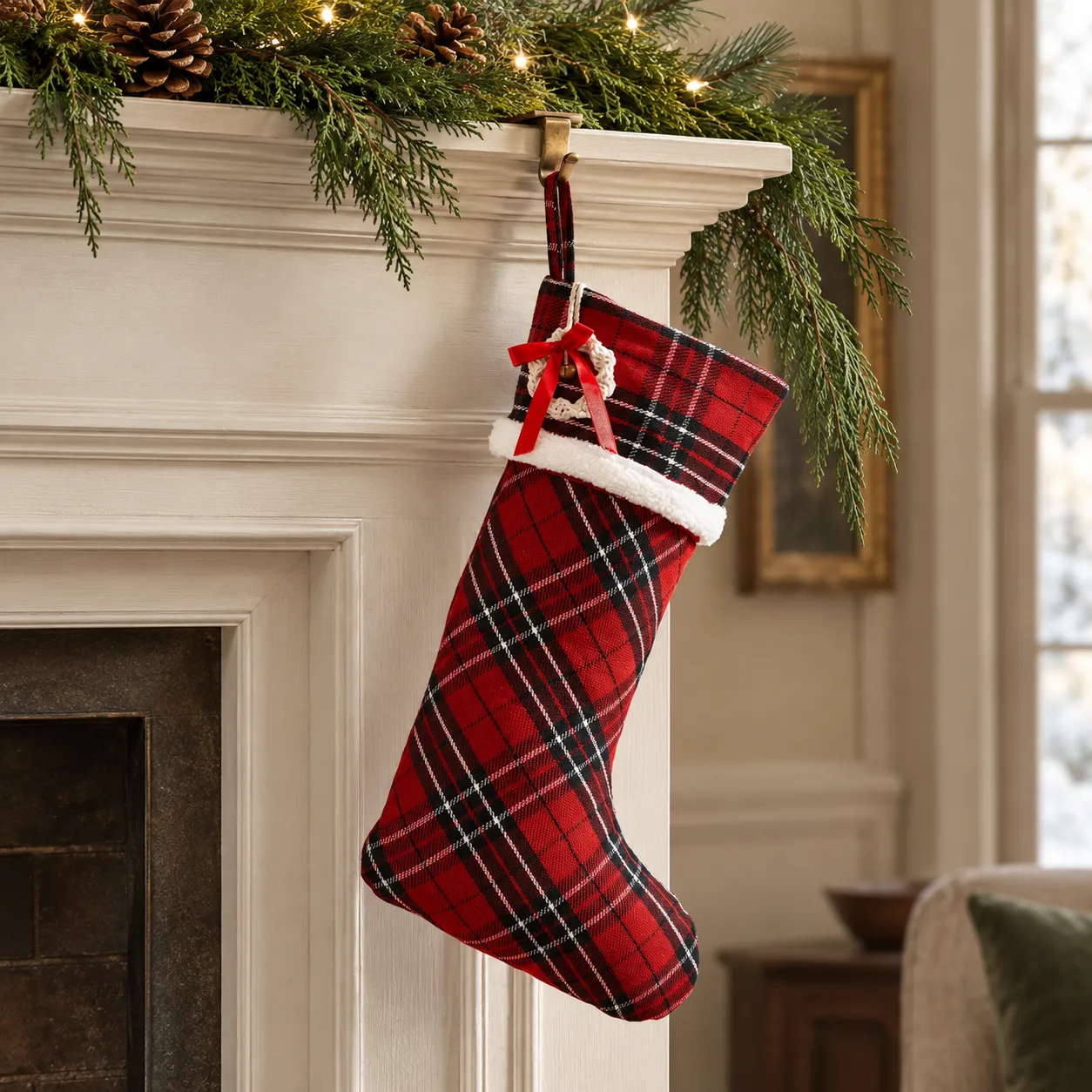 Wholesale Red Black Tartan Plaid Christmas Stocking 11x18 for your store -  Faire