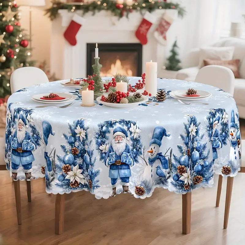winter christmas snow tablecloth white decor santa snowman - Temu Mauritius