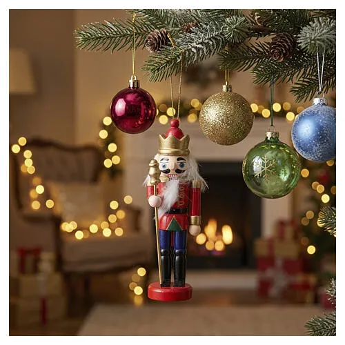 Wooden Nutcracker Christmas Decoration with Golden Scepter