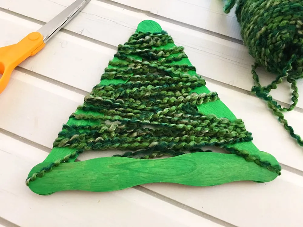 Yarn-Wrapped Christmas Tree Craft Stick Ornaments - Onion Rings & Things